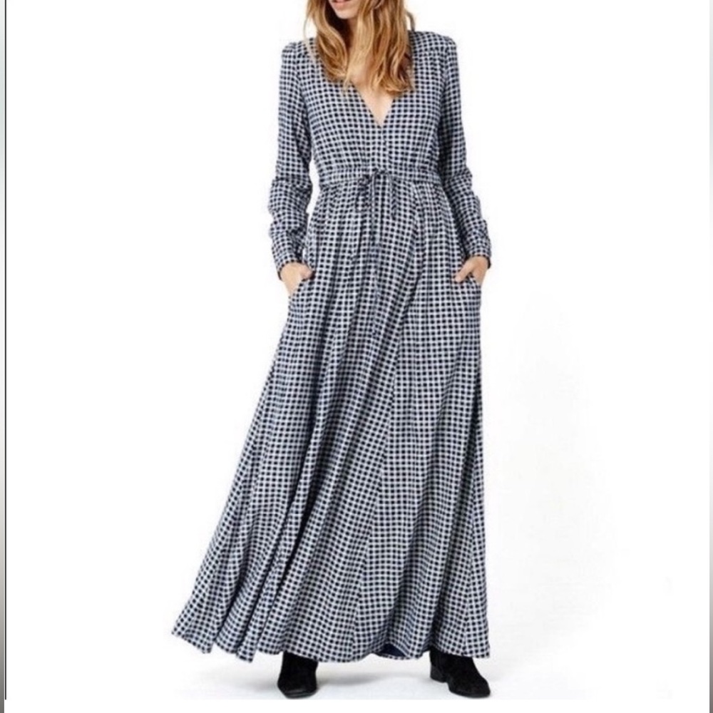 Christy Dawn Black & Blue Gingham Print Audrey Maxi Dress